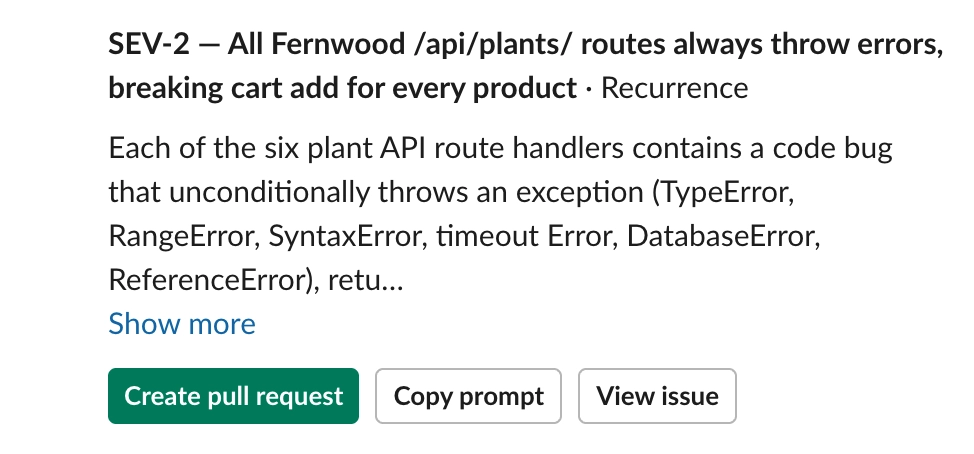 A Responder issue with actions to create a pull request, copy the prompt, or view the issue